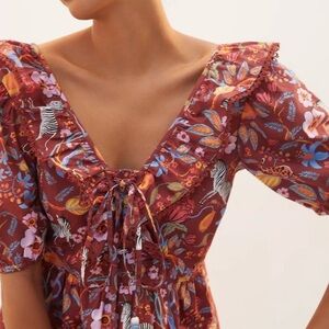 Maeve Red Floral Dress with Blue Accents